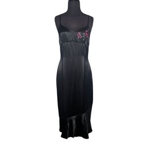 EXPRESS Vtg Midi Slip Dress Fairy Whimsy Goth Dark Romantic M 7/8 Embroidered